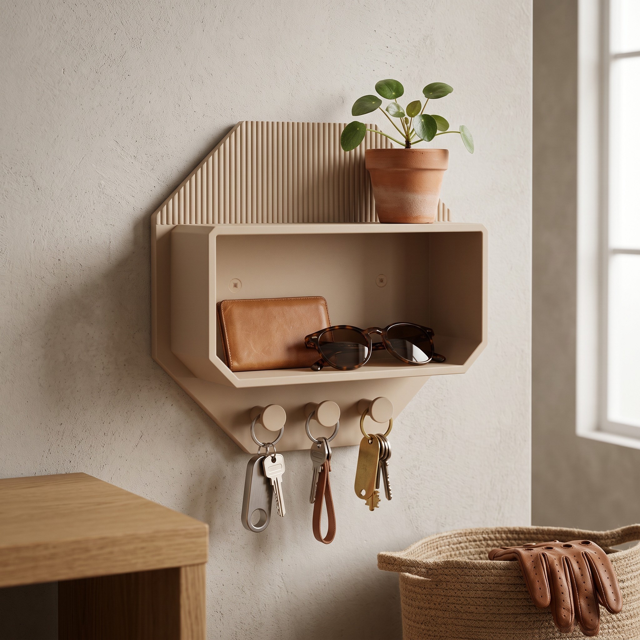 Wall-mounted shelf for keys and everyday items 3D print product image 2 by Deltaprints