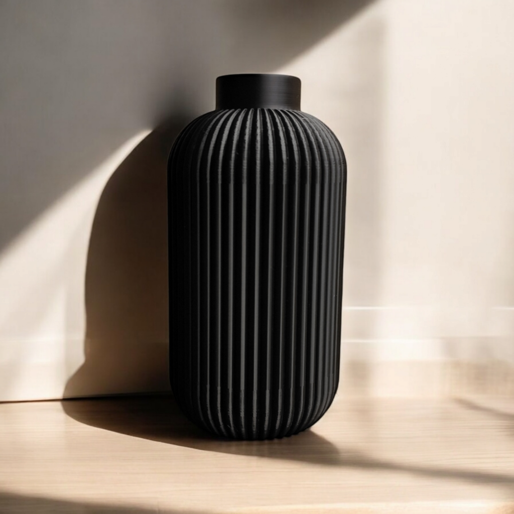 Modern design ribbed vase – commercial STL model for 3D printing by Deltaprints