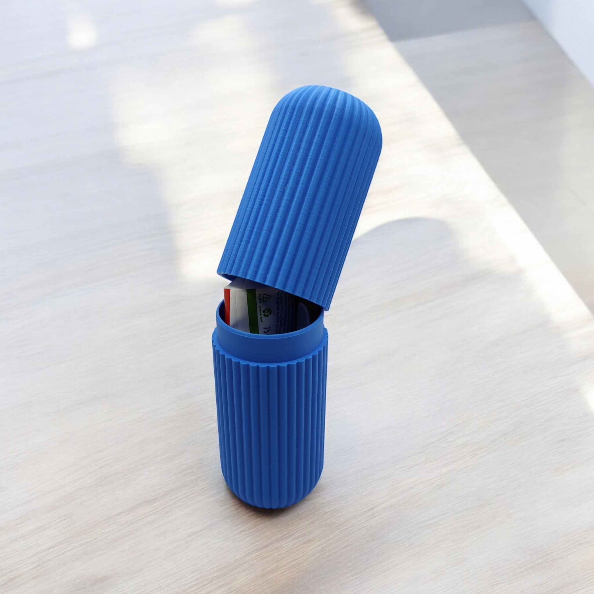 Ribbed Toothbrush and Toothpaste Travel Case 3D print product image 3 by Deltaprints