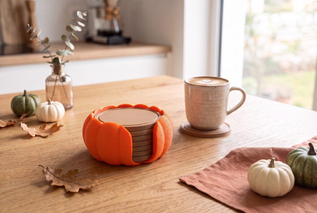 Pumpkin coaster set with endless possibilities – commercial STL model for 3D printing by Deltaprints