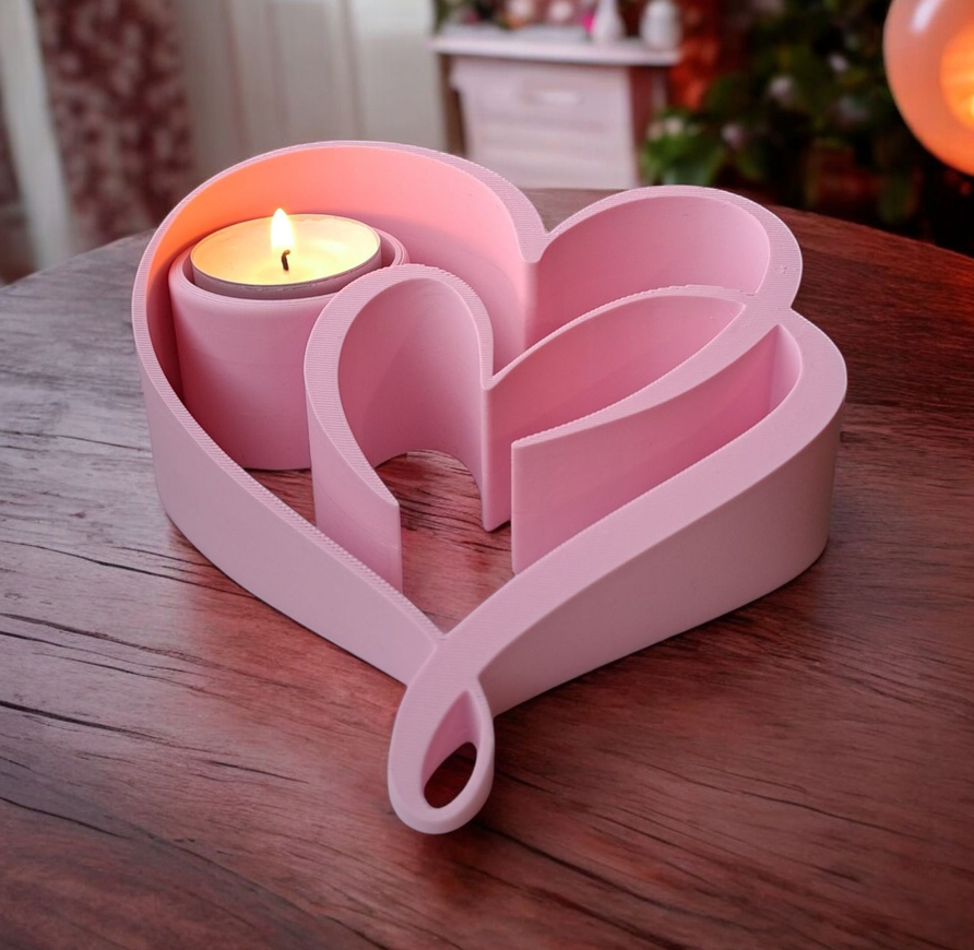 Tealight holder „Two Hearts“ – commercial STL model for 3D printing by Deltaprints