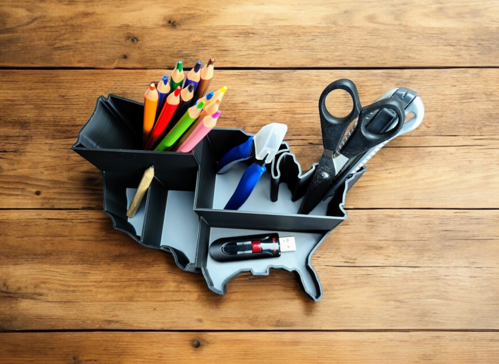 Desk organizer „U.S.A“ – commercial STL model for 3D printing by Deltaprints