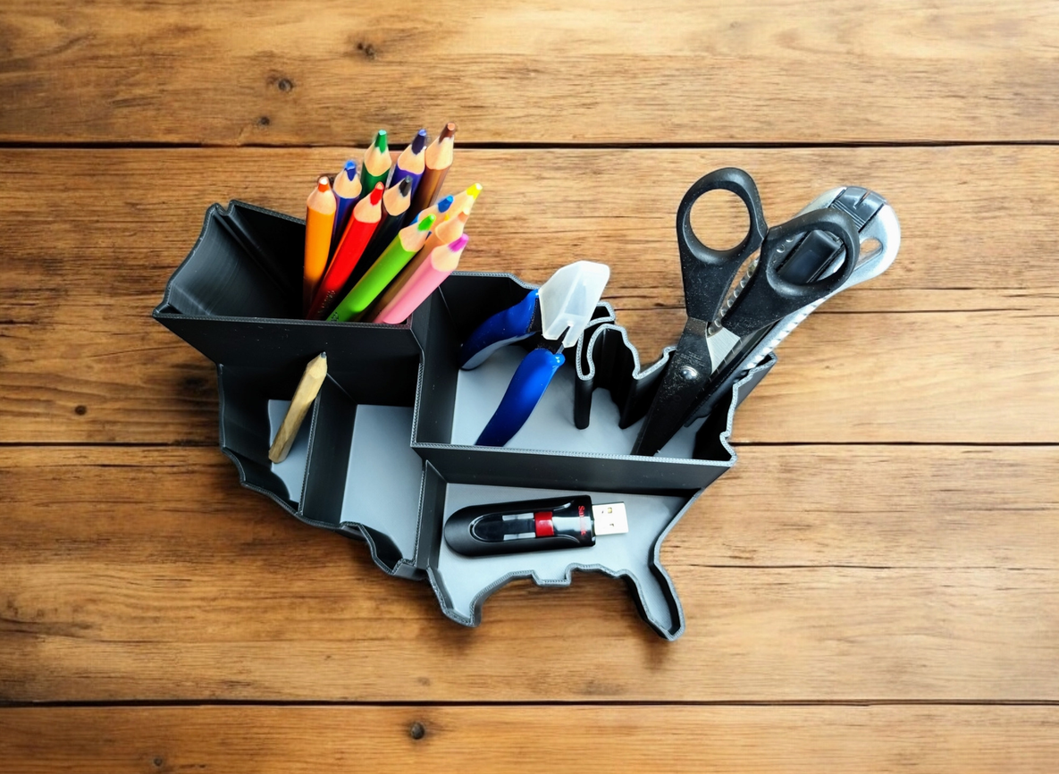 Desk organizer „U.S.A“ commercial STL file Desk Accessories by Deltaprints