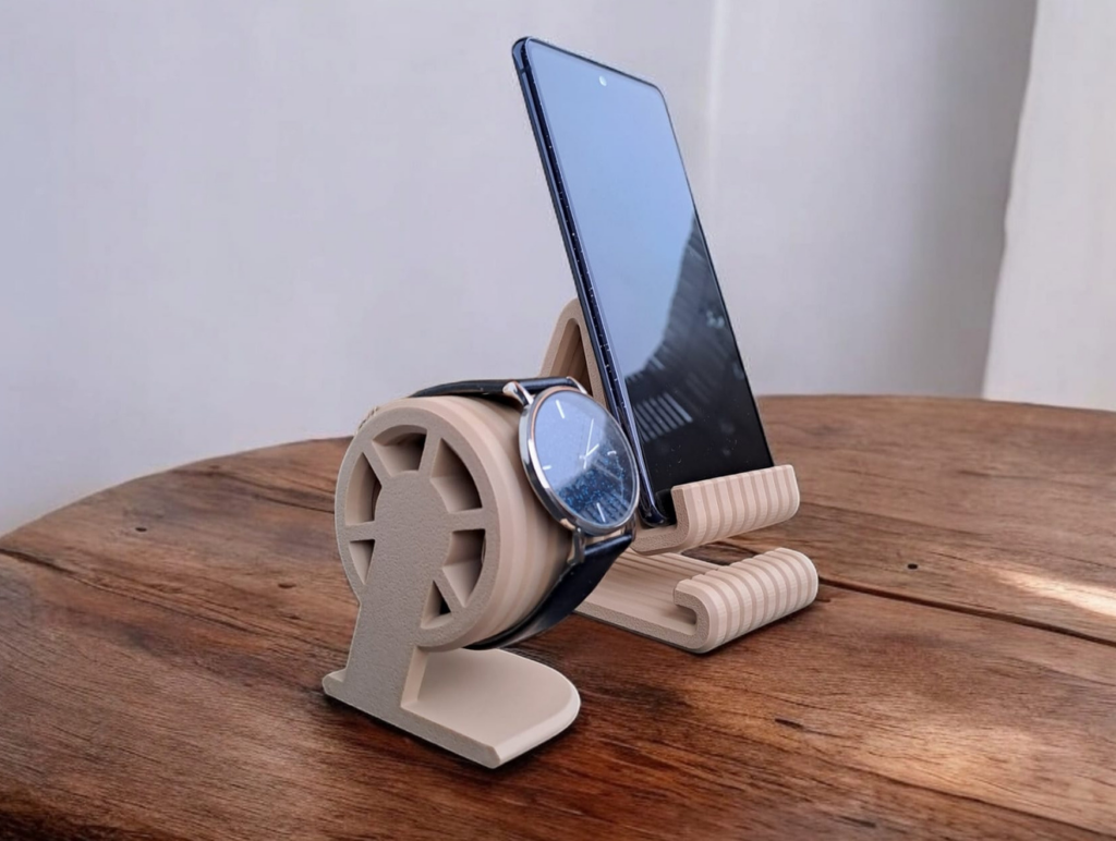 Phone & Smartwatch Holder Set „TechTwist Duo“ – commercial STL model for 3D printing by Deltaprints