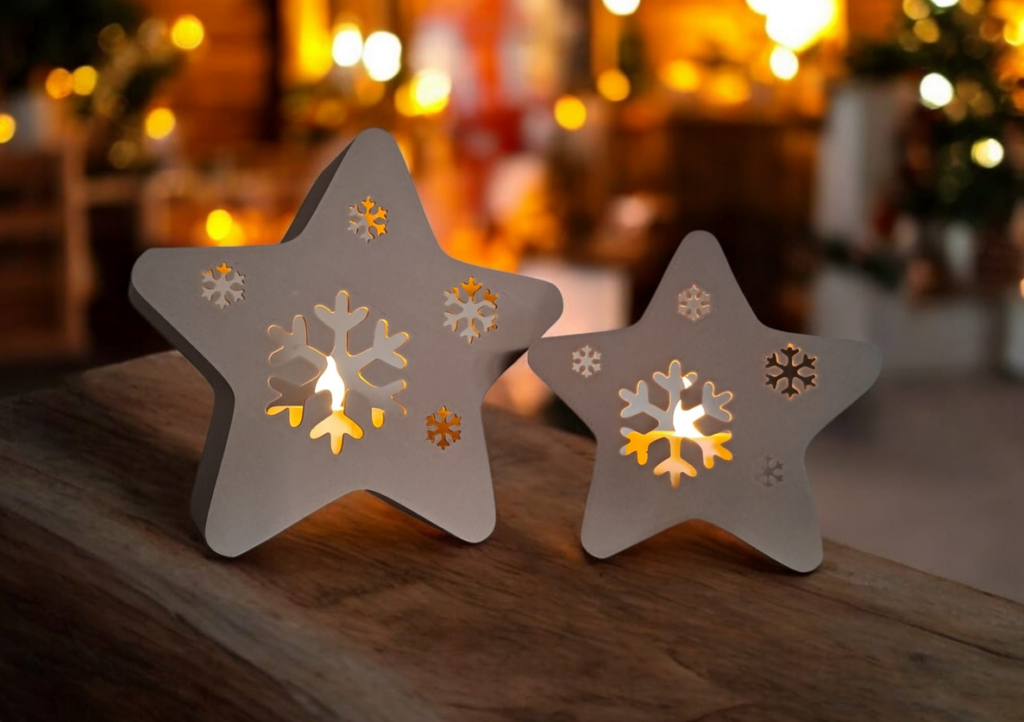 LED tea light, decorative stars „Twinkle Snowflakes“ – commercial STL model for 3D printing by Deltaprints