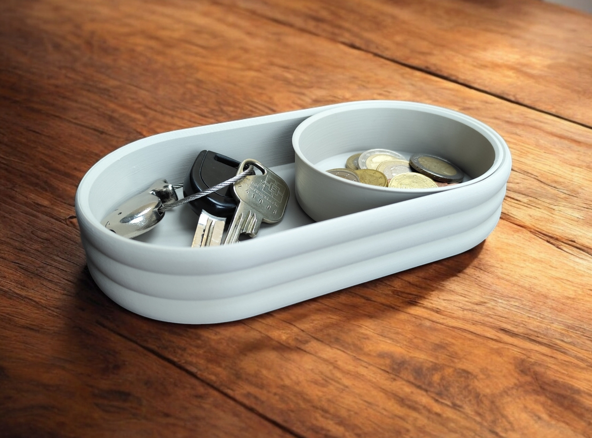 Modern Mid-Century Tray with sliding Coin Bowl commercial STL file Desk Accessories by Deltaprints