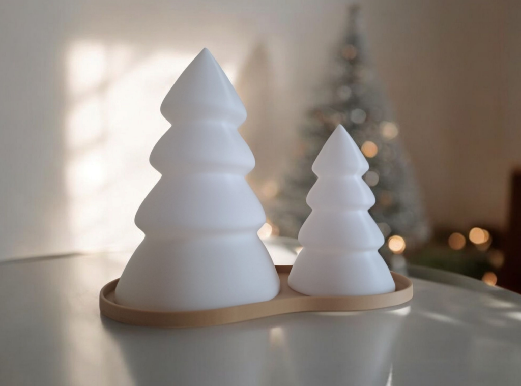 Christmas Tree Set with Tray – LED Tealight compatible – commercial STL model for 3D printing by Deltaprints
