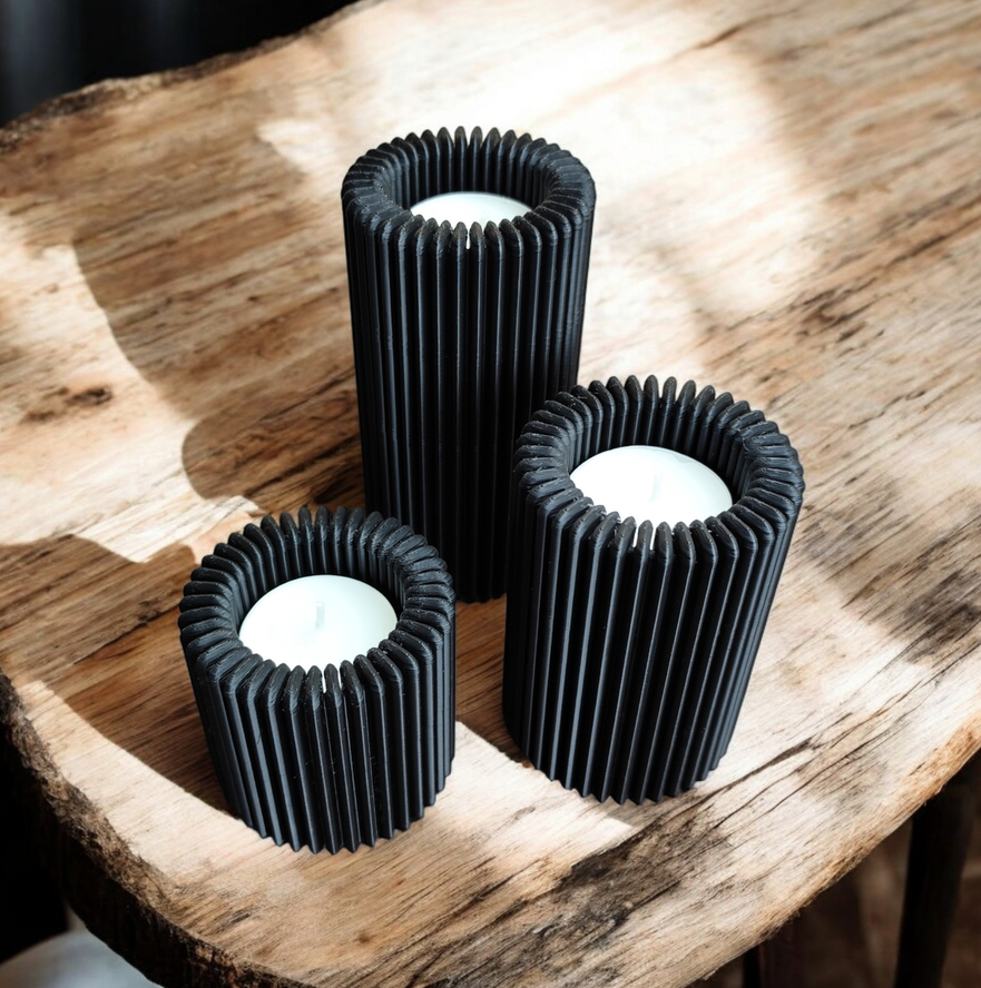 Ribbed Design Candle, Tealight Holder Set – commercial STL model for 3D printing by Deltaprints