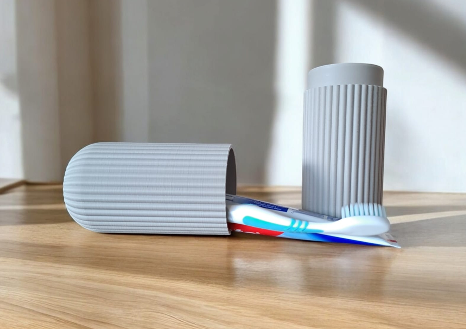 Ribbed Toothbrush and Toothpaste Travel Case – commercial STL model for 3D printing by Deltaprints