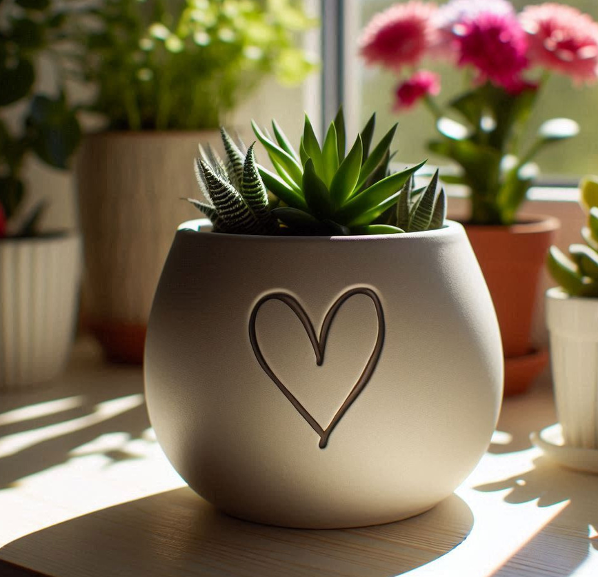 Small sweet heart plant pot – commercial STL model for 3D printing by Deltaprints