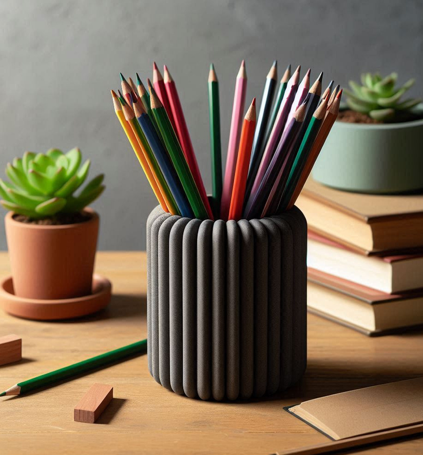 Modern Rod Ribbed Design Pencil Holder – commercial STL model for 3D printing by Deltaprints