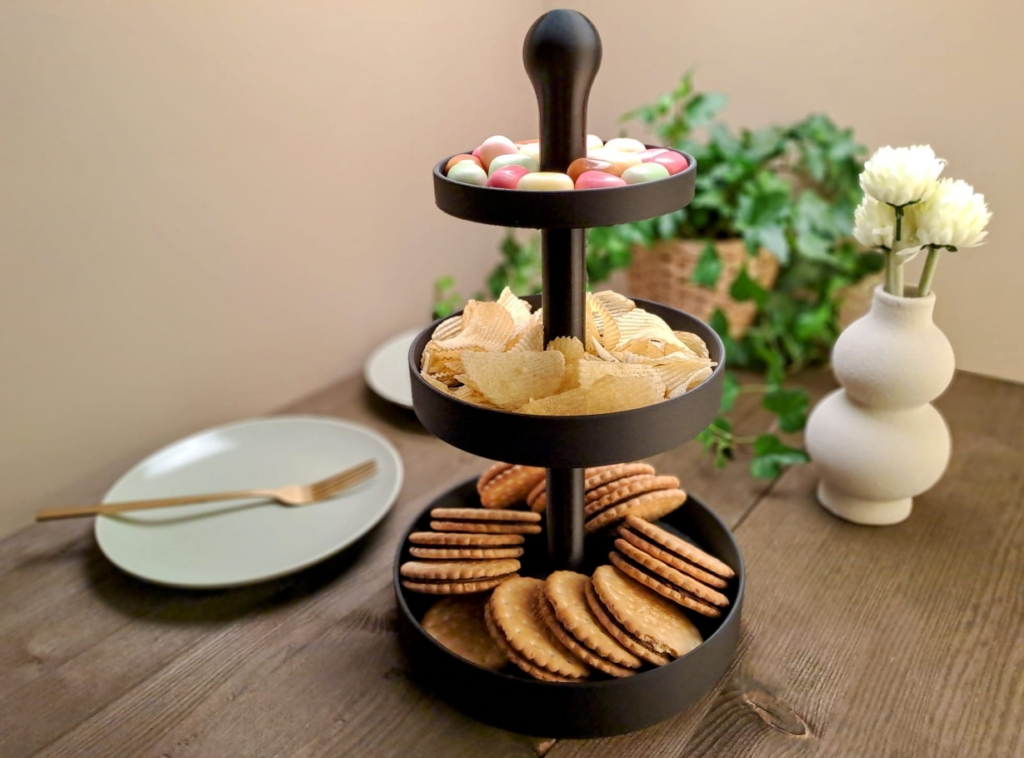 Three Tiered Snack – Cake Stand, Serving Stand – commercial STL model for 3D printing by Deltaprints
