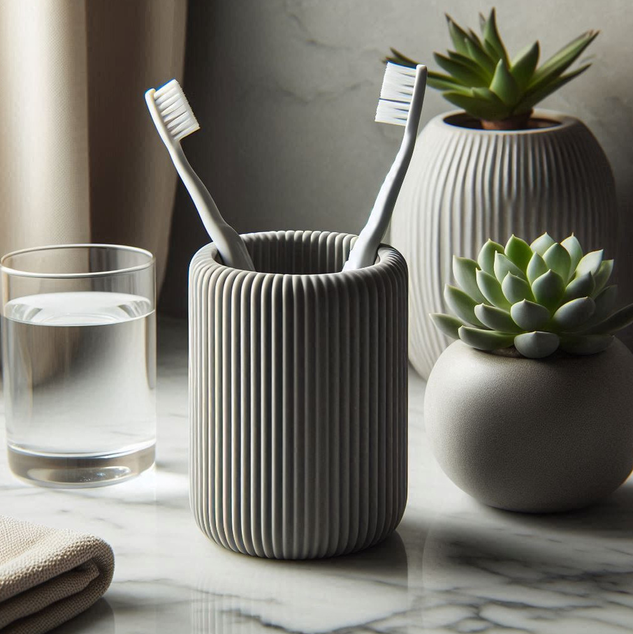 Modern Ribbed Toothbrush and Toothpaste Holder – commercial STL model for 3D printing by Deltaprints