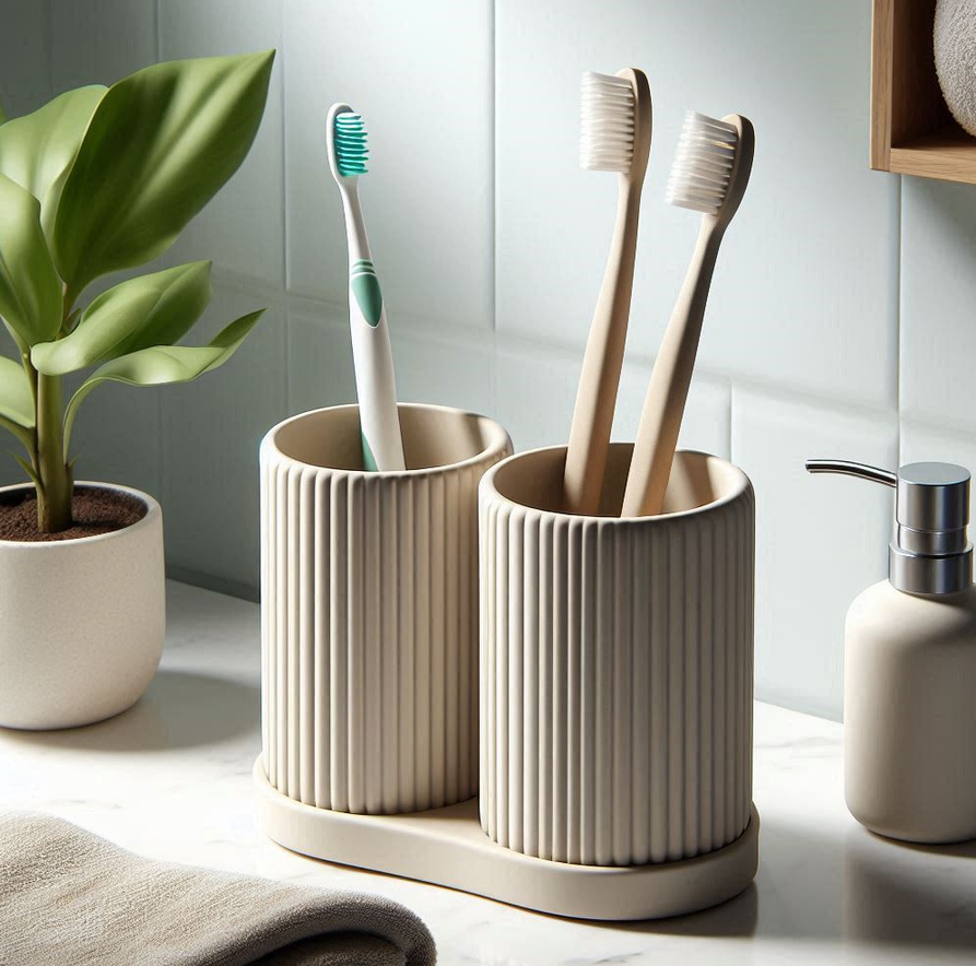 Ribbed Double Toothbrush Holder Set, Organizer – commercial STL model for 3D printing by Deltaprints