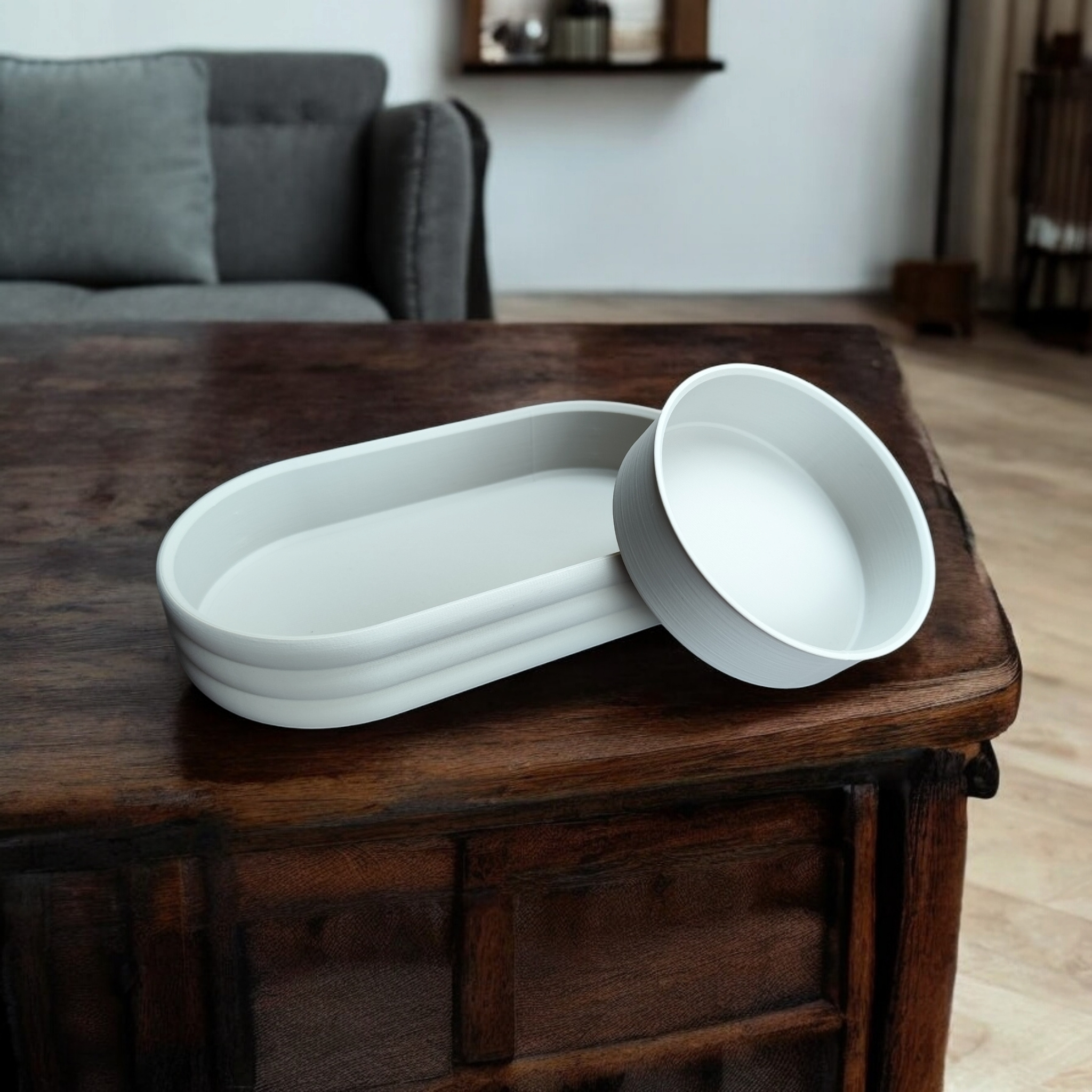 Modern Mid-Century Tray with sliding Coin Bowl 3D print product image 2 by Deltaprints