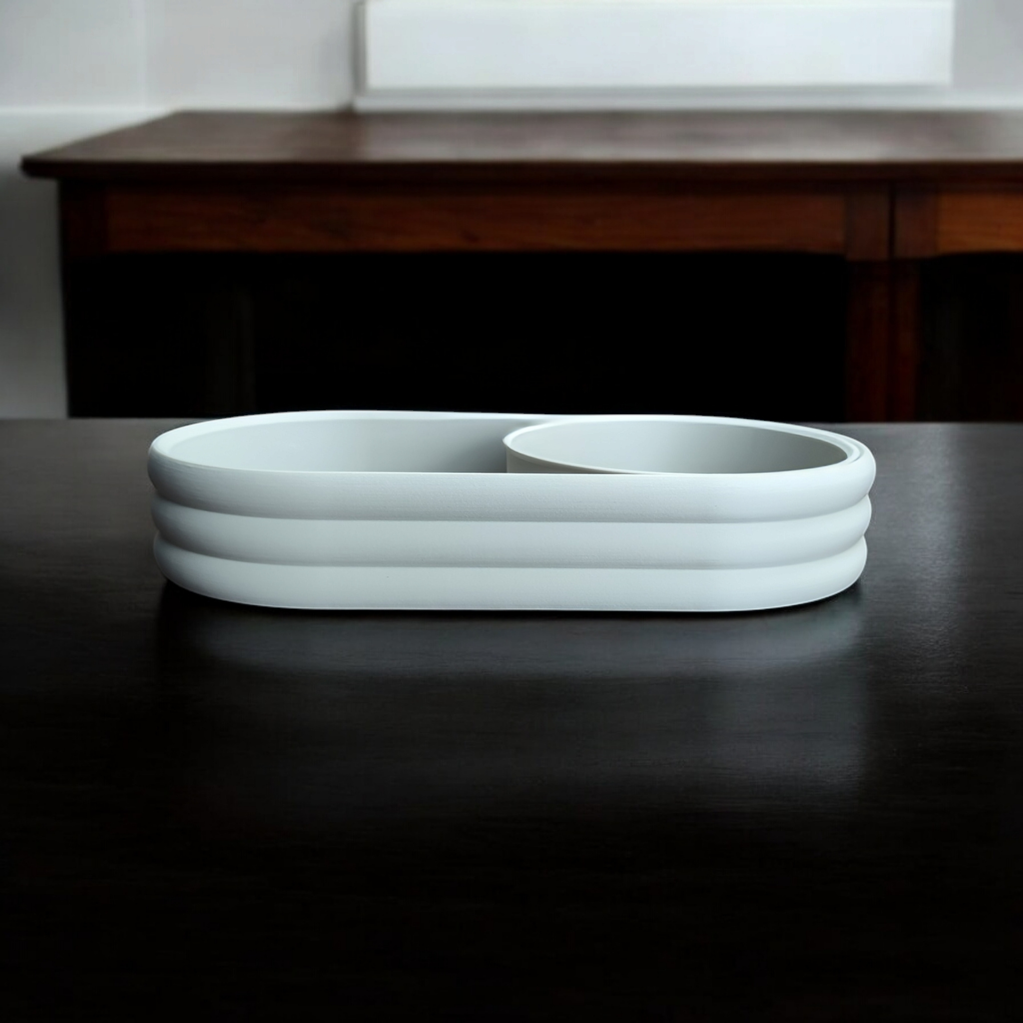 Modern Mid-Century Tray with sliding Coin Bowl 3D print product image 4 by Deltaprints