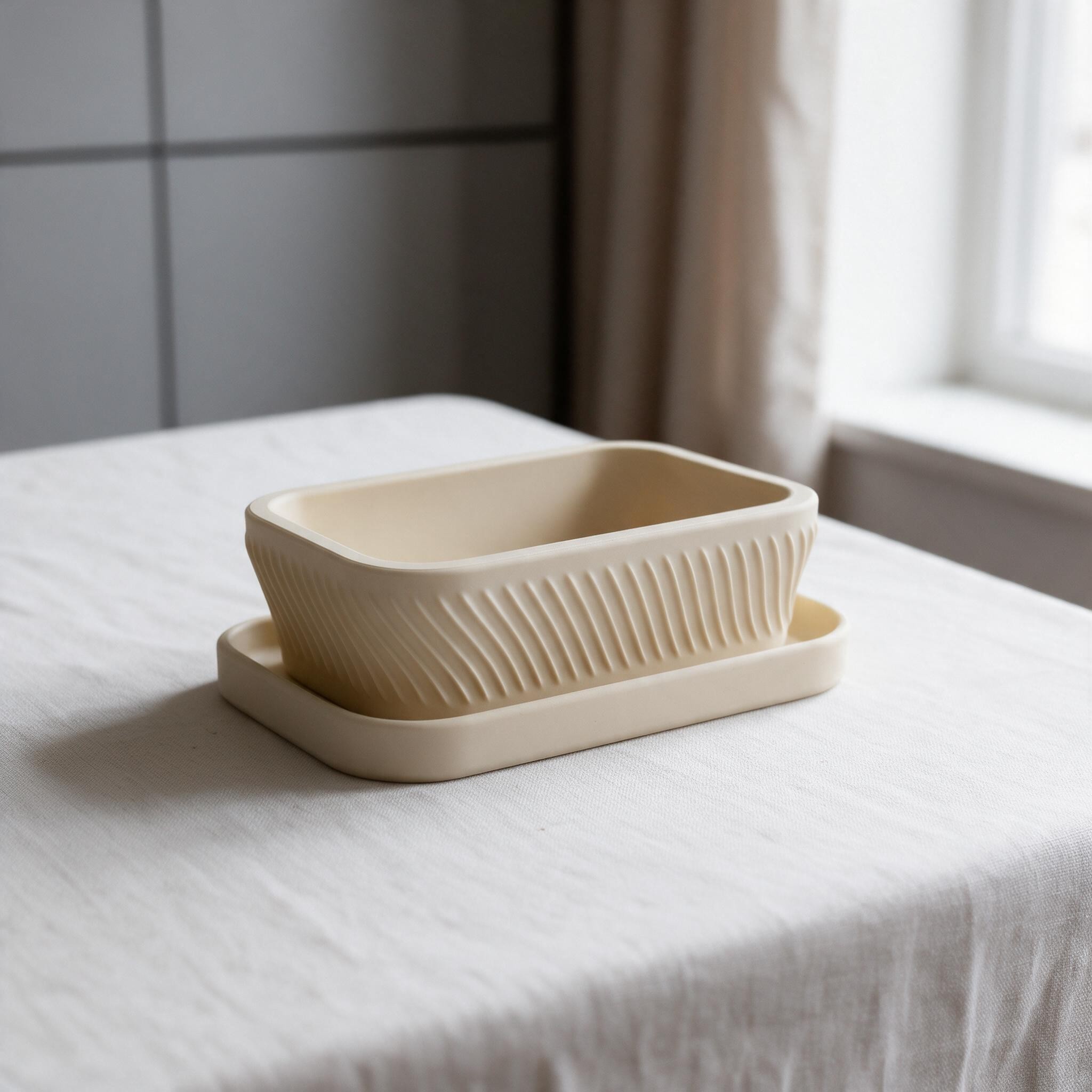 Modern bonsai pot with drainage holes and matching saucer 3D print product image 3 by Deltaprints