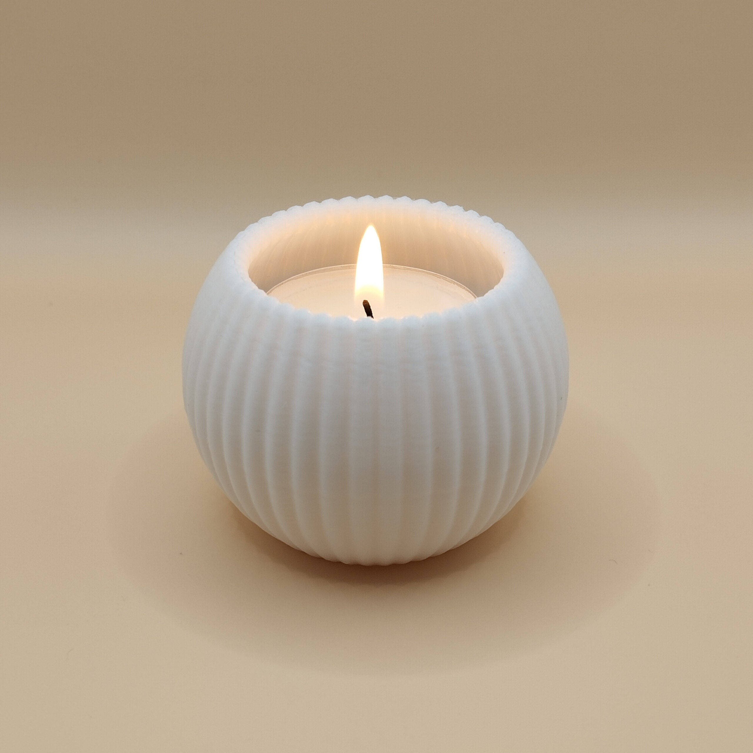 Modern Round Ribbed Candle, (LED) Tealight Holder 3D print product image 2 by Deltaprints