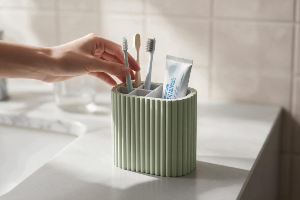Ribbed toothbrush organizer with separate insert – commercial STL model for 3D printing by Deltaprints