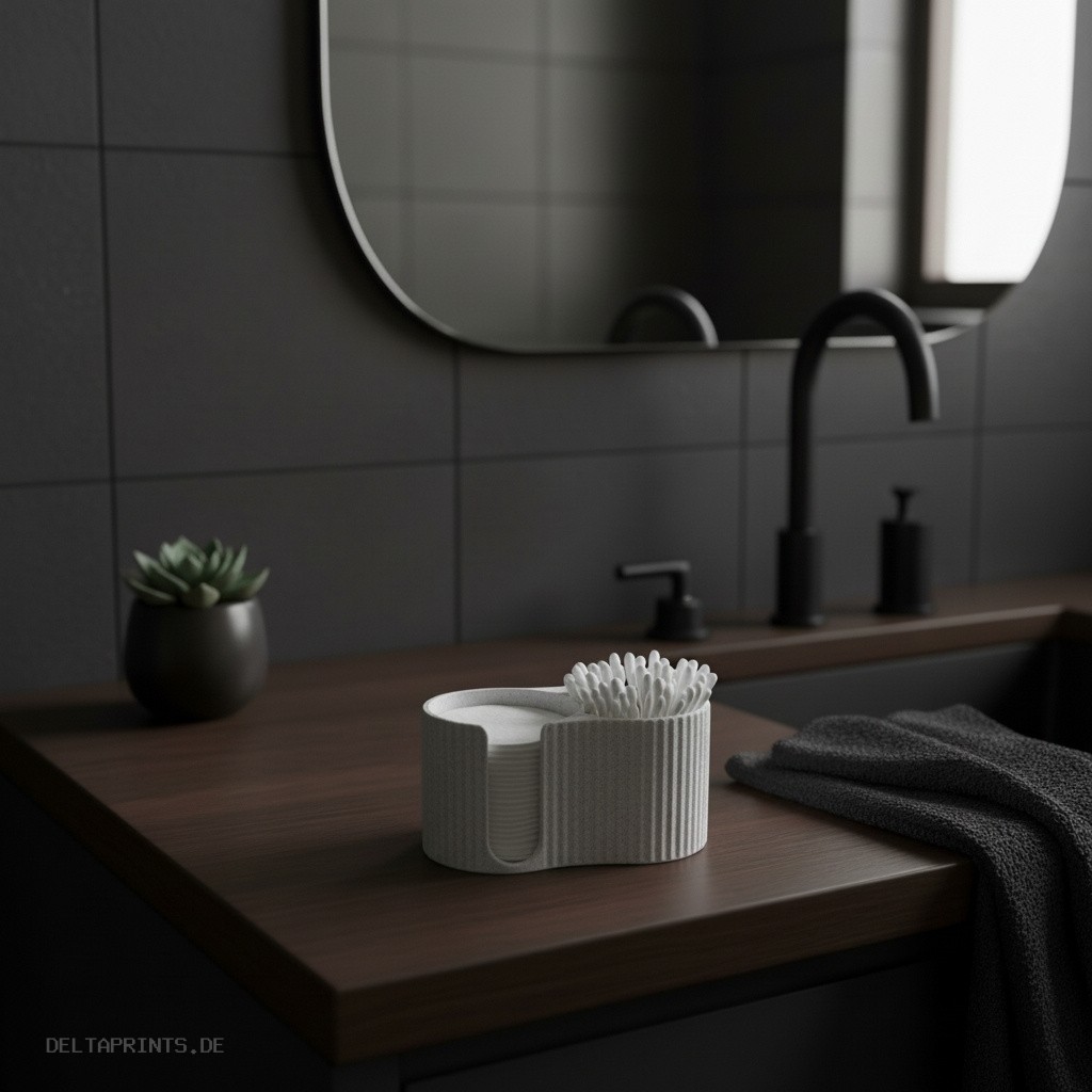 Modern ribbed Q-tip and cotton pad dispenser 3D print product image 3 by Deltaprints