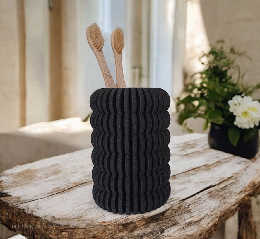 Pencil or Toothbrush Cup with Ribbed Rings commercial STL file Desk Accessories by Deltaprints