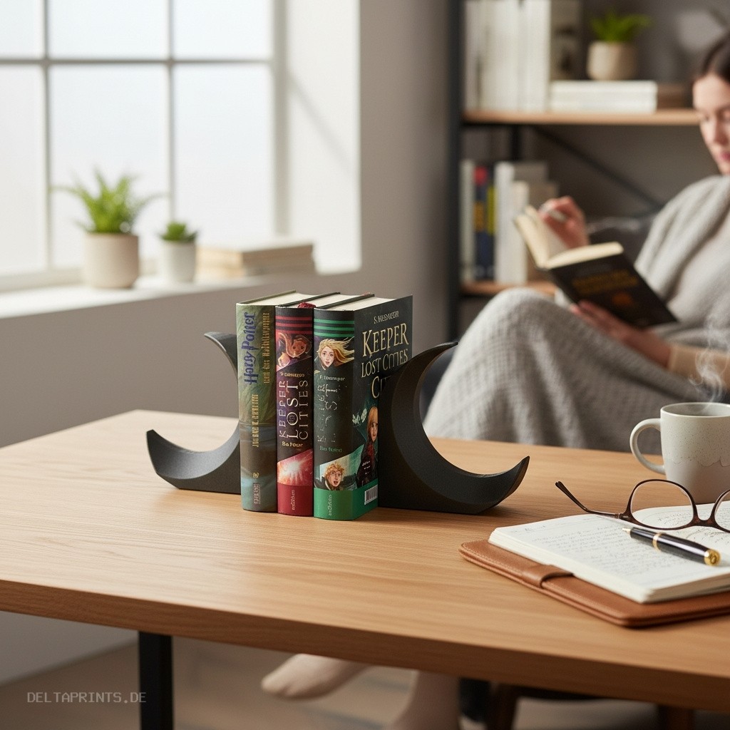 Minimalist crescent-shaped bookends commercial STL file Desk Accessories by Deltaprints