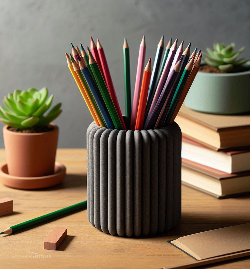 Modern Rod Ribbed Design Pencil Holder commercial STL file Desk Accessories by Deltaprints