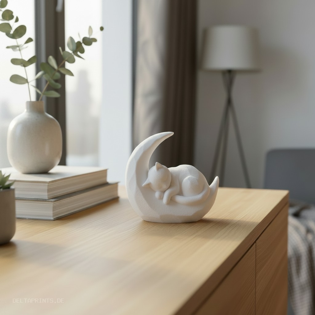 Sculpture #55 – Sleeping kitten on a crescent moon 3D print product image 4 by Deltaprints