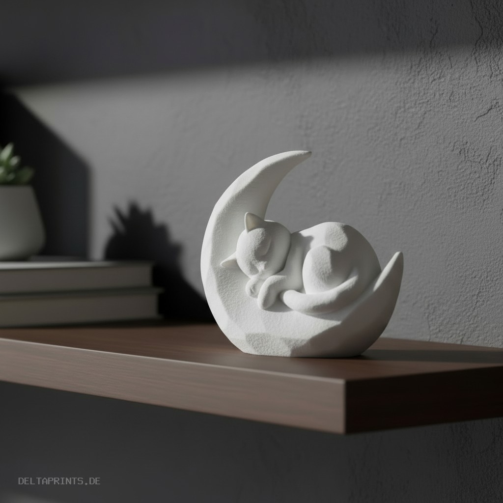 Sculpture #55 – Sleeping kitten on a crescent moon commercial STL file Sculptures by Deltaprints