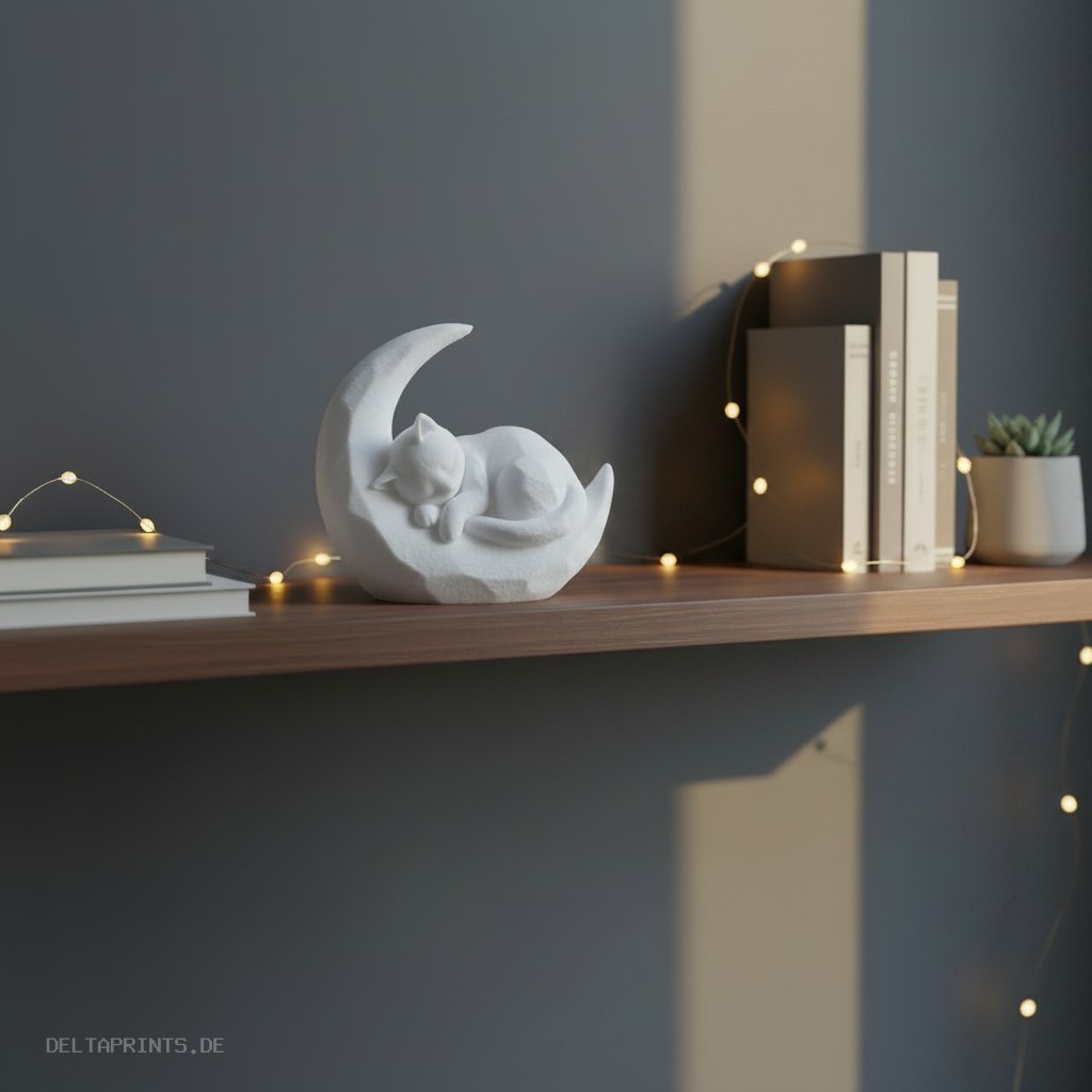 Sculpture #55 – Sleeping kitten on a crescent moon 3D print product image 2 by Deltaprints