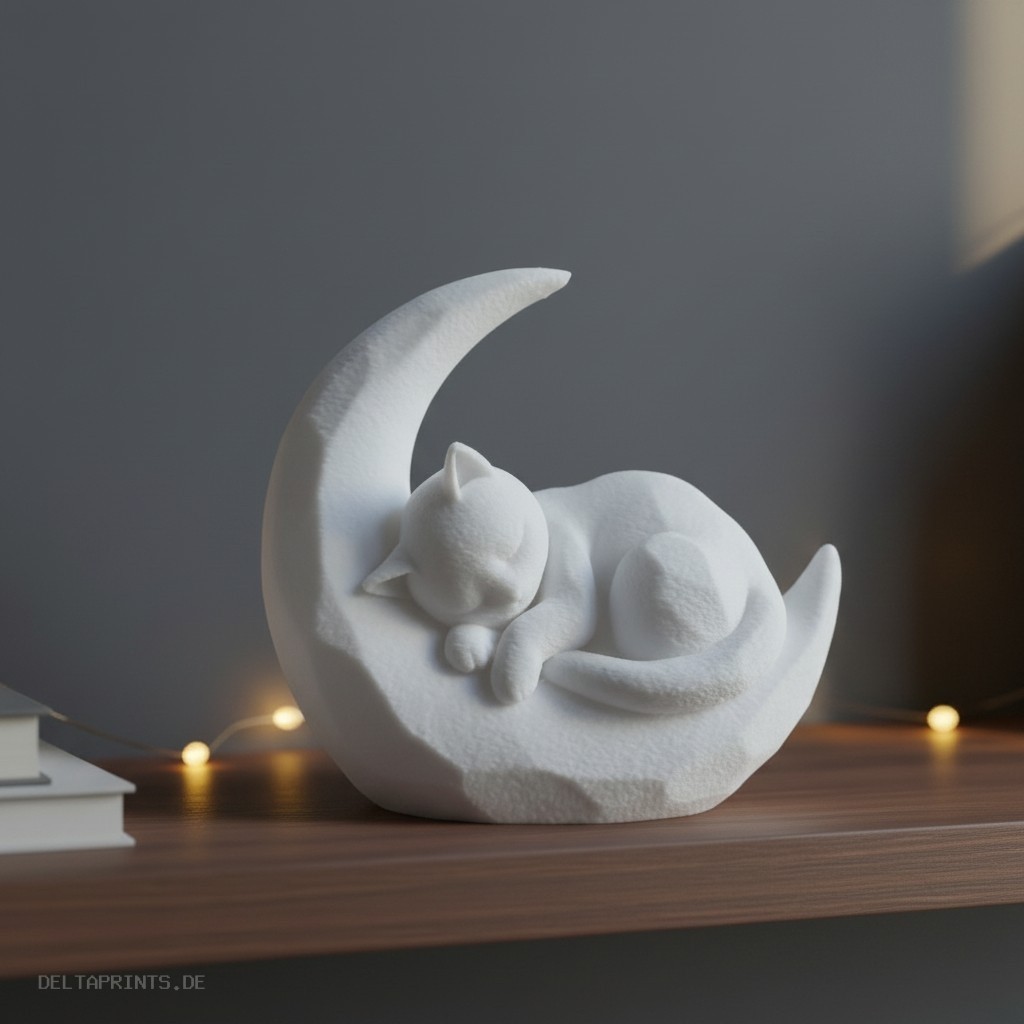 Sculpture #55 – Sleeping kitten on a crescent moon 3D print product image 3 by Deltaprints