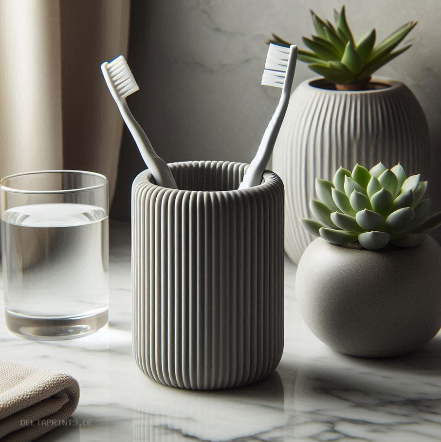 Modern Ribbed Toothbrush and Toothpaste Holder commercial STL file Bathroom Stuff by Deltaprints