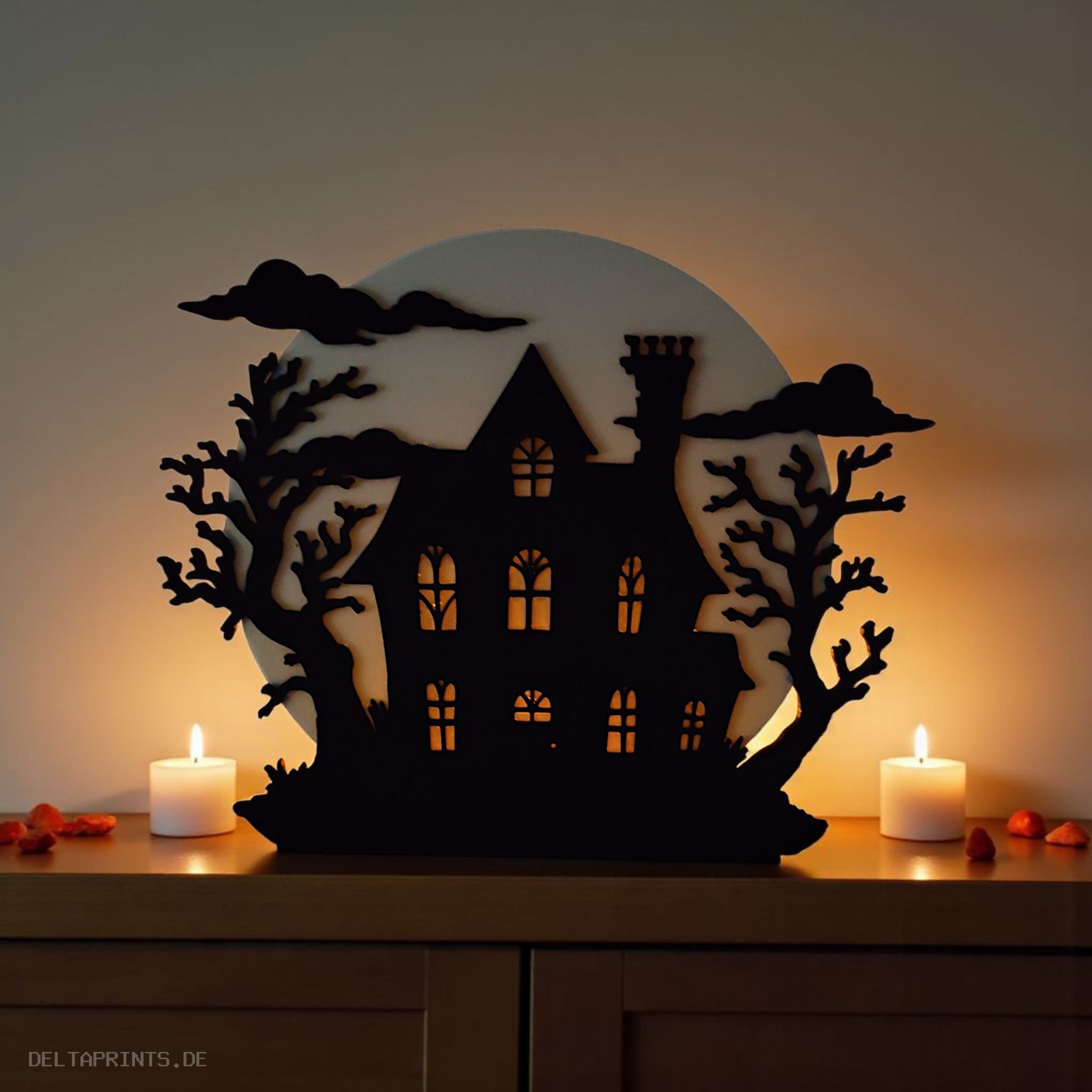 Spooky Halloween Hill House with LED Tealight Holder commercial STL file Desk Accessories by Deltaprints
