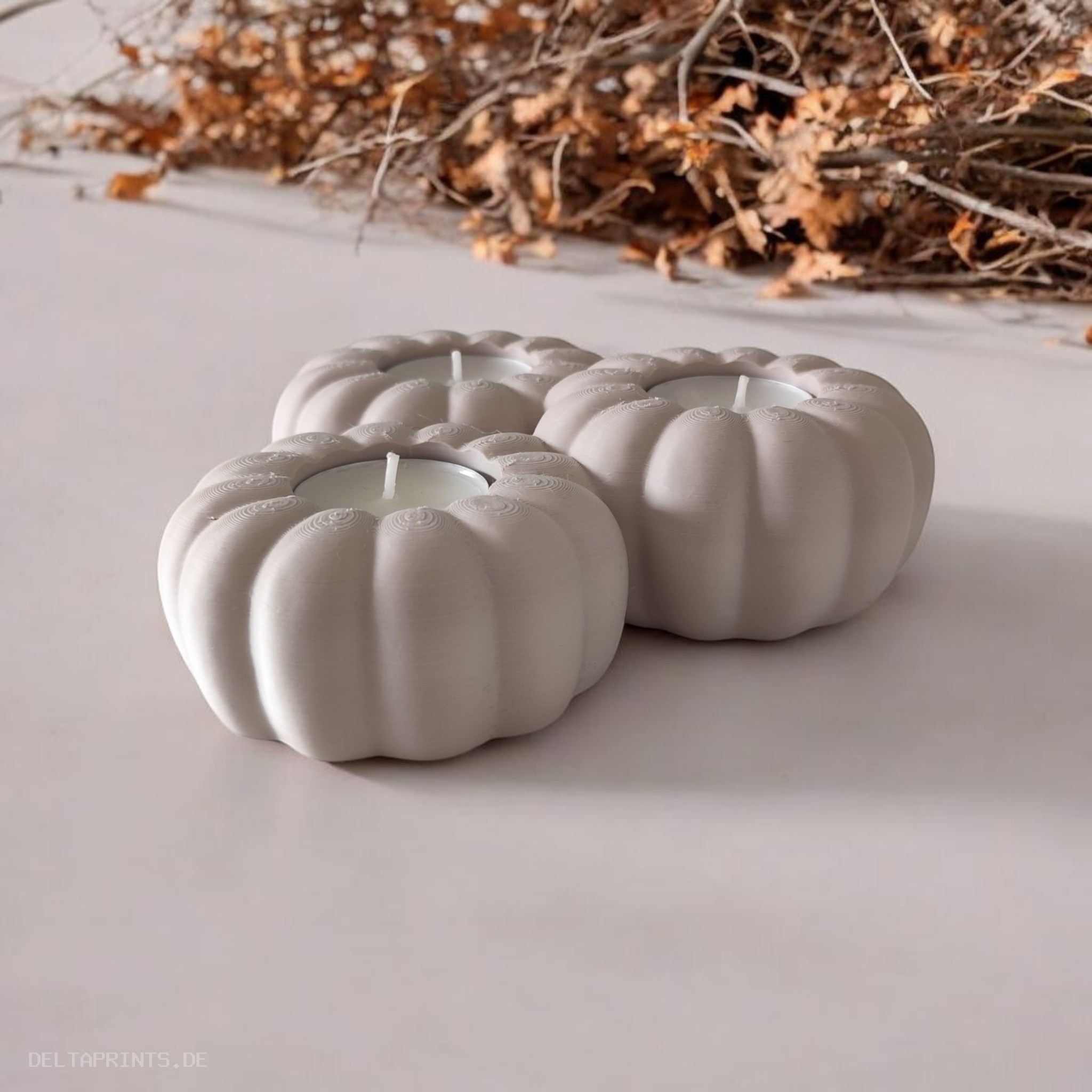 Autumnal pumpkin tealight holder for 3 (LED) tealights 3D print product image 3 by Deltaprints