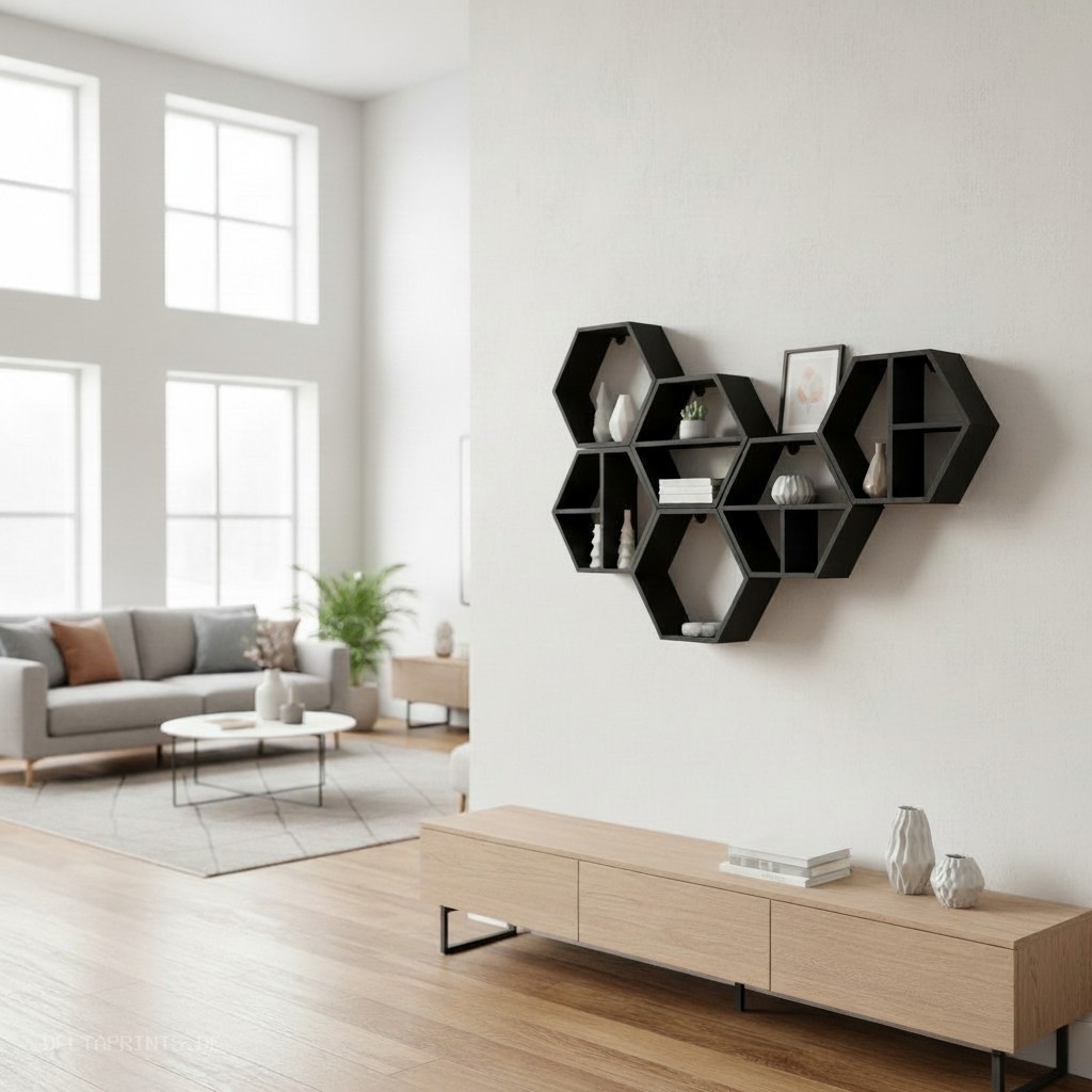 Modular hexagonal shelf set 3D print product image 4 by Deltaprints