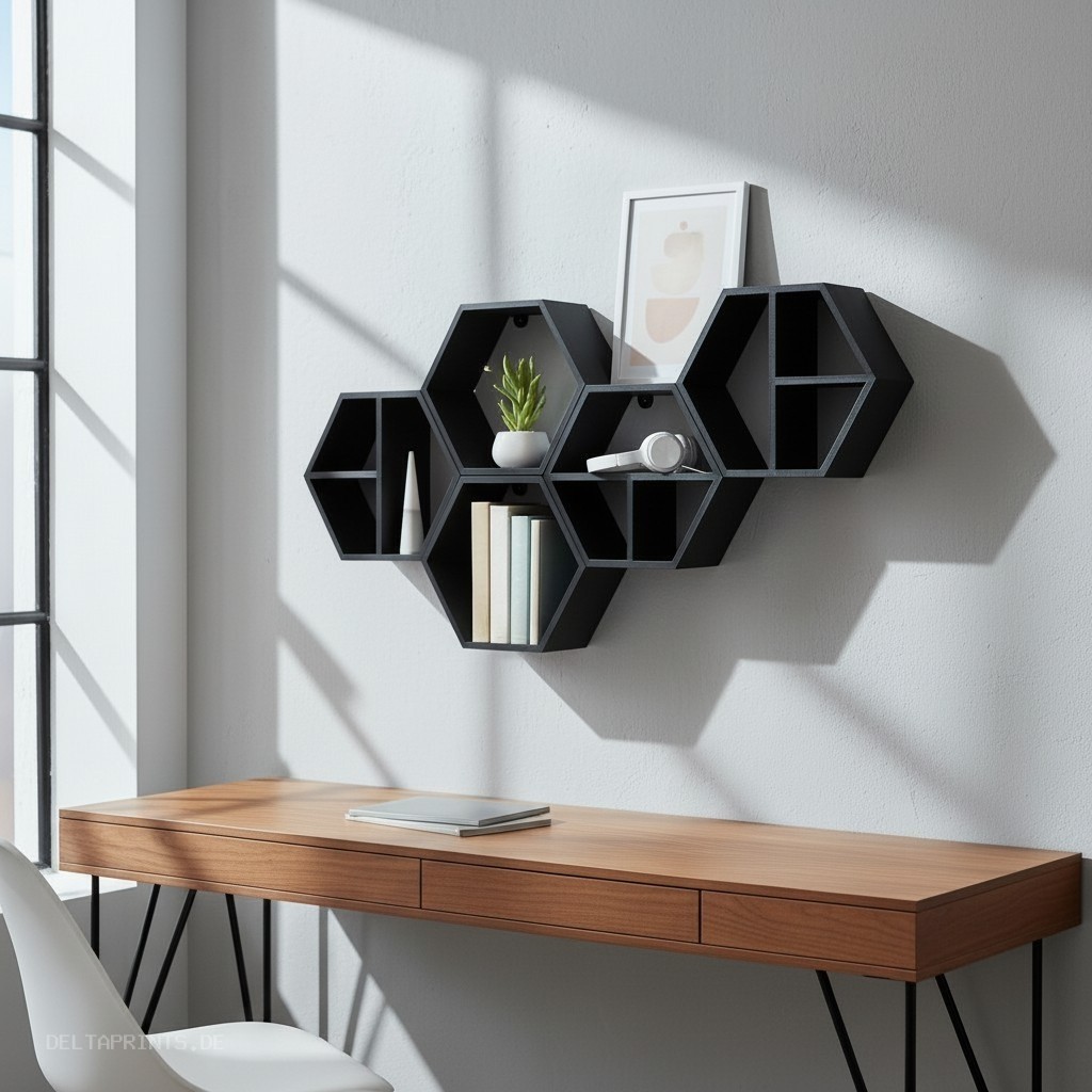 Modular hexagonal shelf set 3D print product image 2 by Deltaprints